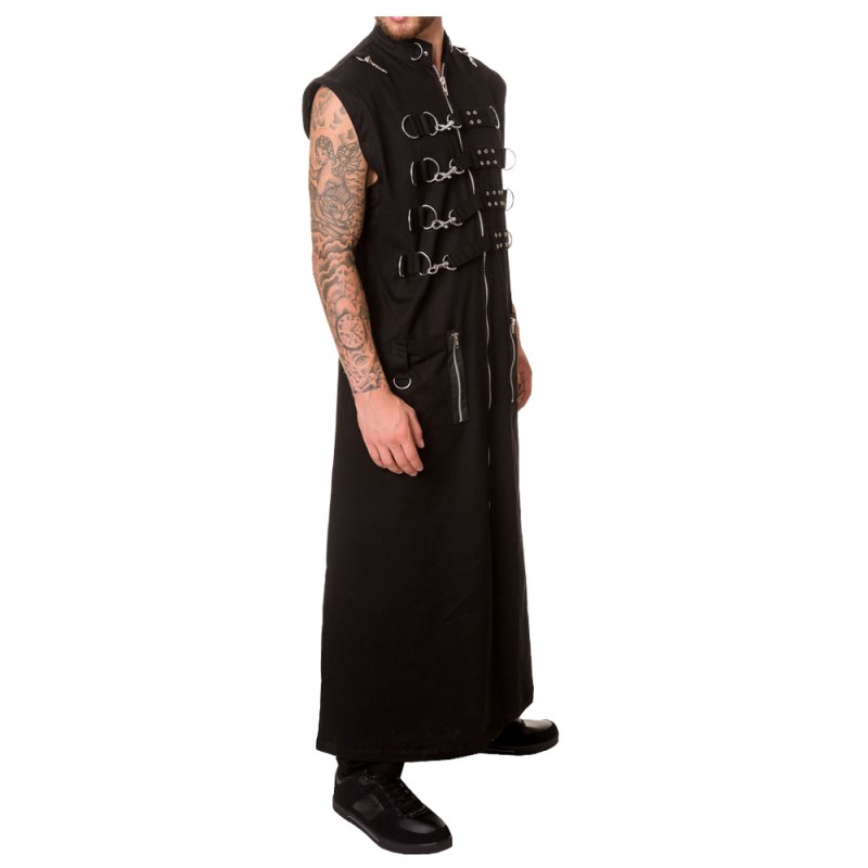 Men Hellraiser Coat Long Gothic Zipper Studs Chain Coat, Men Gothic Long Coat